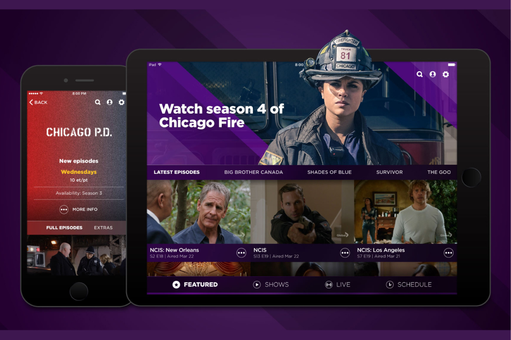 A screenshot of a desktop and mobile view of the new GlobalTV App.